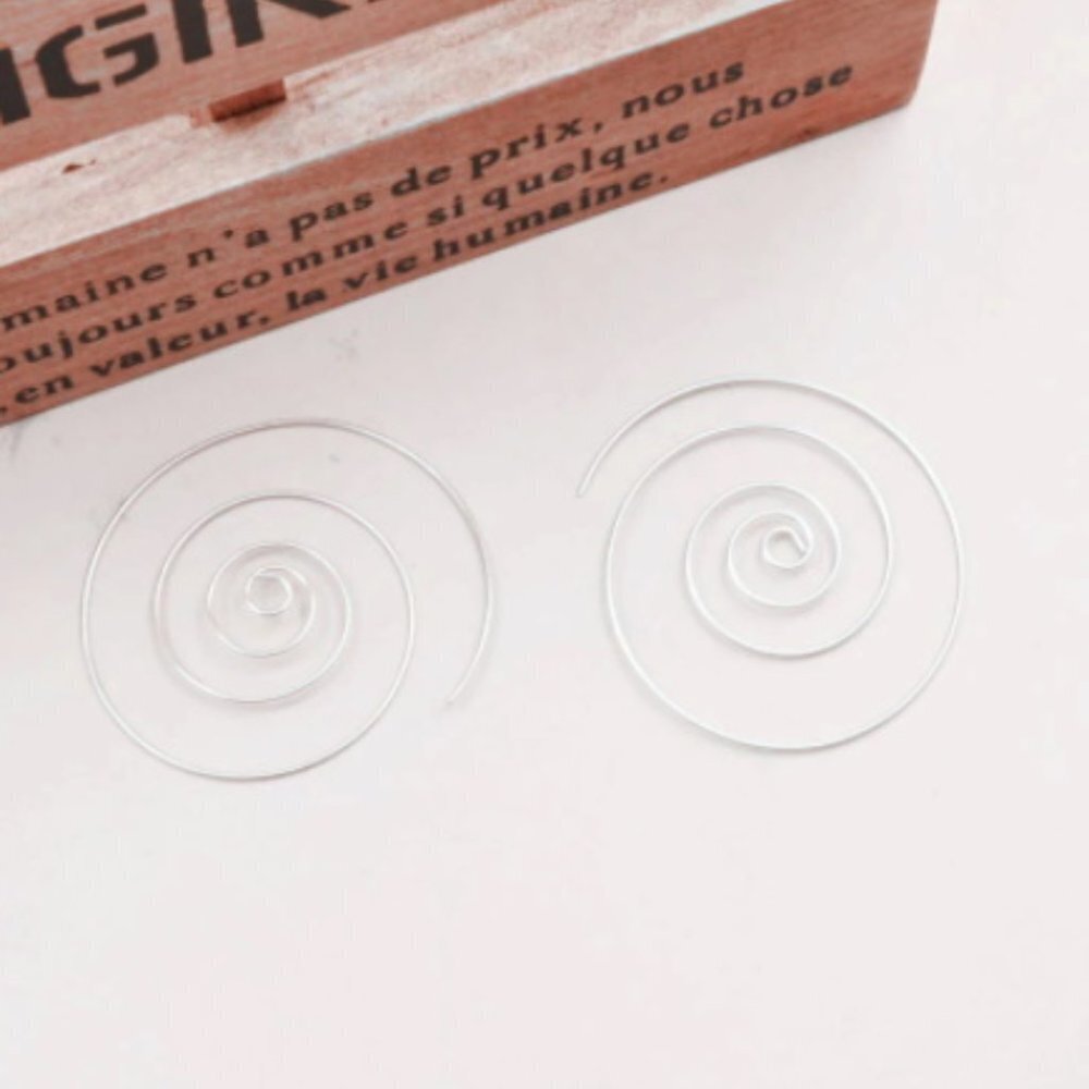 Hoop hoops swirl earrings jewelry large silver tone thin modern minimalist new